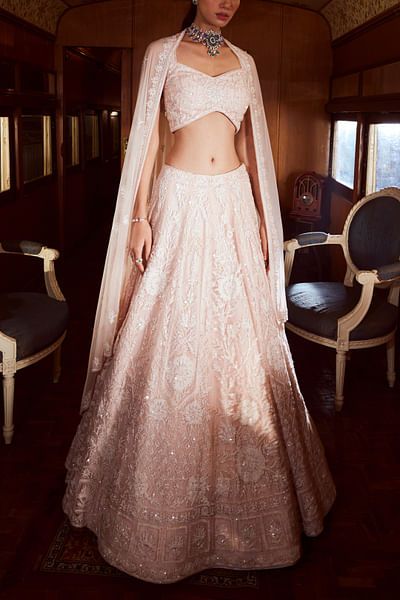 Ice pink sequin and thread embroidery lehenga set