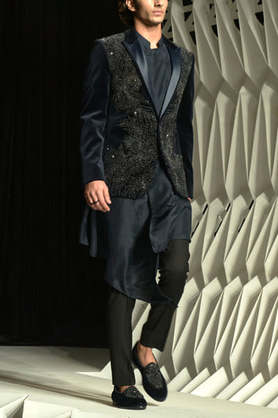 Imperial teal embellished velvet tuxedo