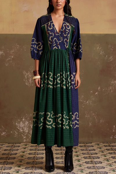Indigo and emerald printed dress