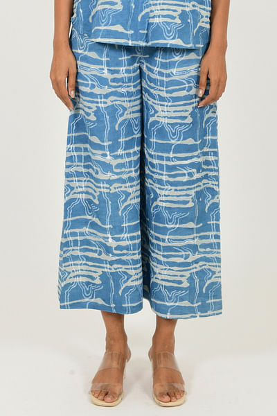 Indigo blue artsy dabu print pants