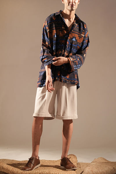 Indigo blue aztec print shirt