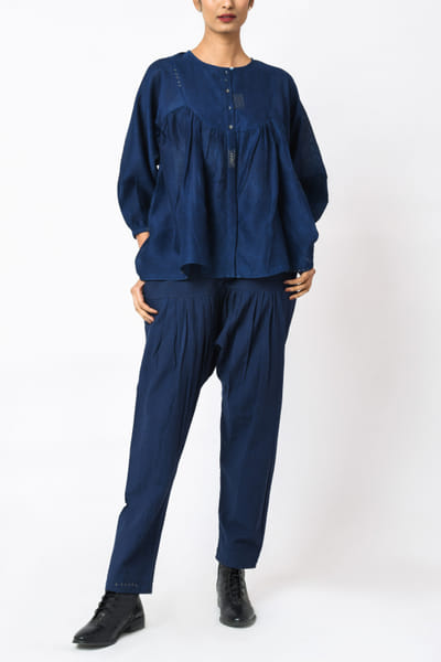 Indigo gathered top and pants