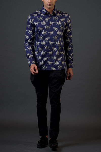 Indigo horse printed shirt