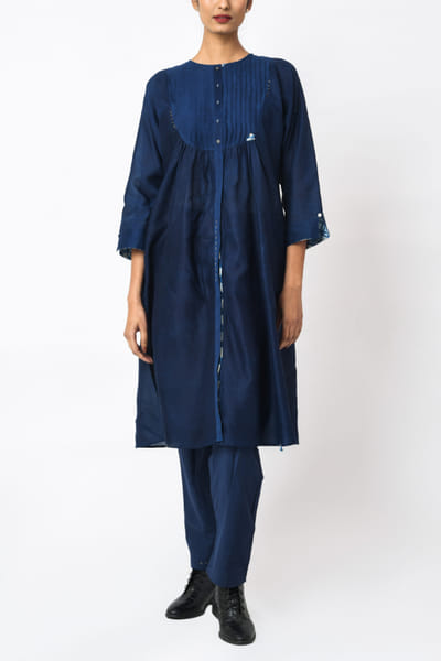 Indigo pin tuck and gather detailed tunic set
