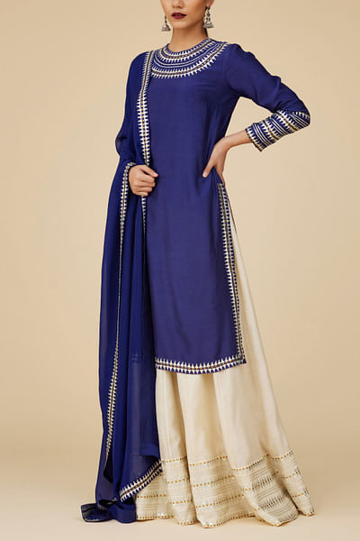 Ink blue sequin embroidery sharara set