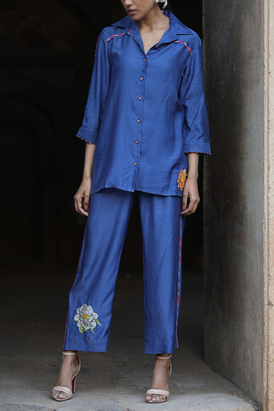 Ink blue silk voile co-ords