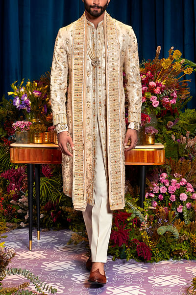 Ivory 3D embellished sherwani set