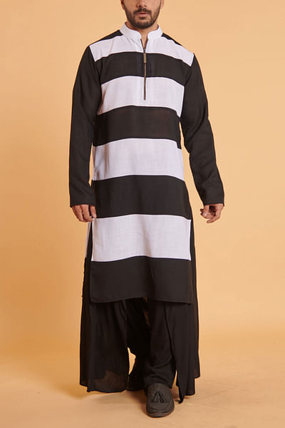 Ivory and black striped kurta set