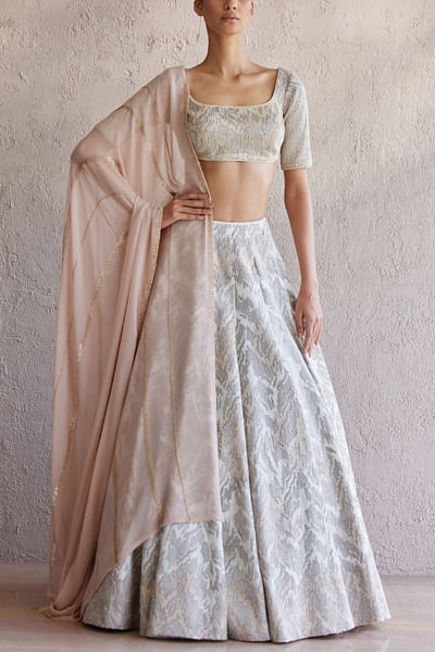 Ivory and blush zari embroidery lehenga set