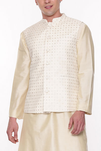 Ivory and gold floral embroidered Nehru jacket