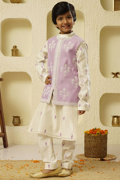 Ivory and lilac embroidered jacket set