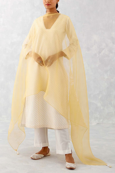 Ivory and mango pintuck kurta set