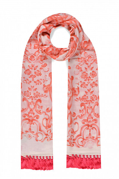 Ivory and red handpainted cashmere wrap