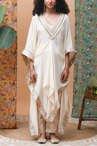 Ivory and rose gold draped kaftan set