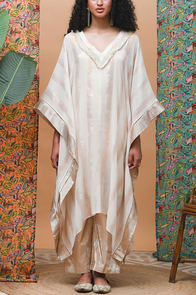 Ivory and rose gold metallic kaftan set