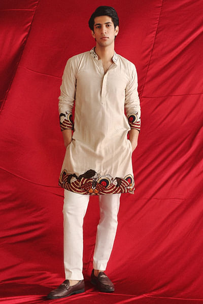 Ivory applique patch work kurta set