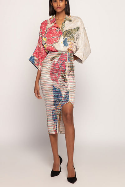Ivory bandhani print wrinkle skirt