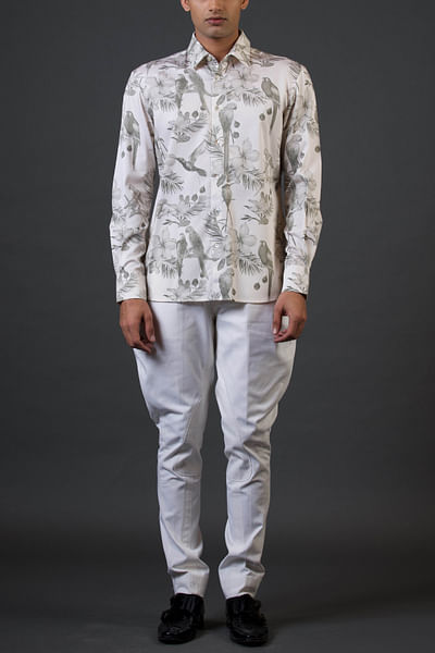 Ivory bird printed shirt
