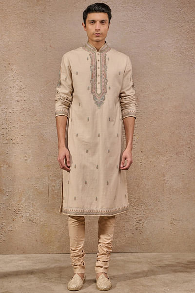 Ivory buta motif embroidered kurta set
