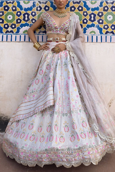 Ivory chanderi banarasi lehenga set