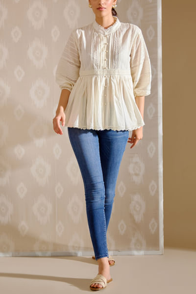 Ivory crochet lace detail top