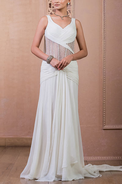 Ivory crystal detail draped gown