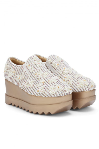 Ivory cutdana embellished wedge sneakers