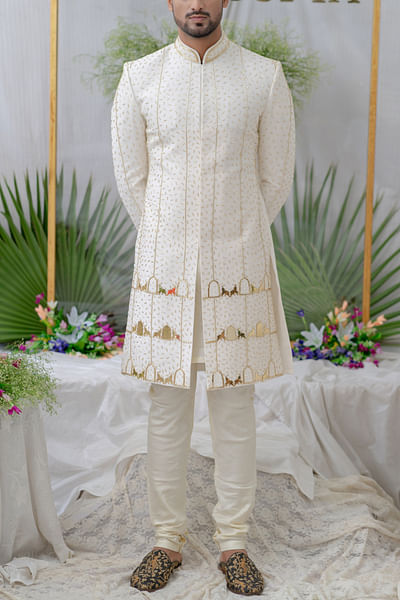 Ivory elephant embellished sherwani set