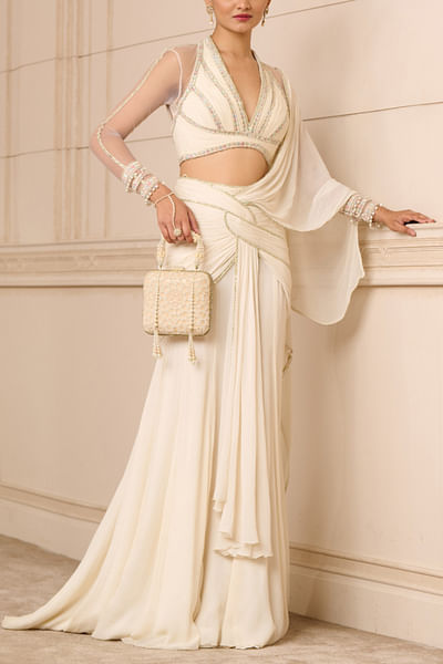 Ivory embellished concept sari set