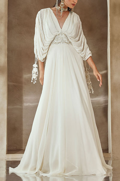 Ivory embellished draped gown