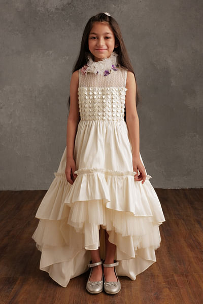 Ivory embellished ruffle layered dress