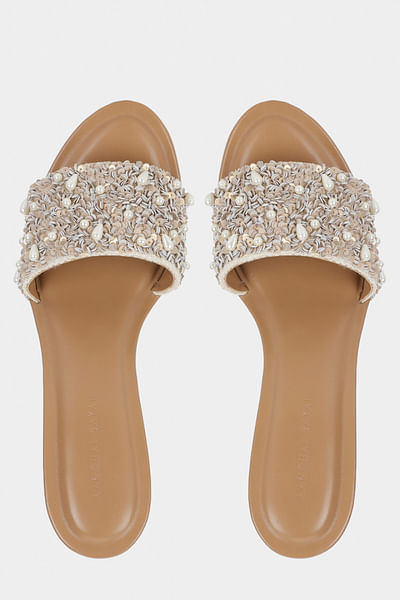 Ivory embellished wedges