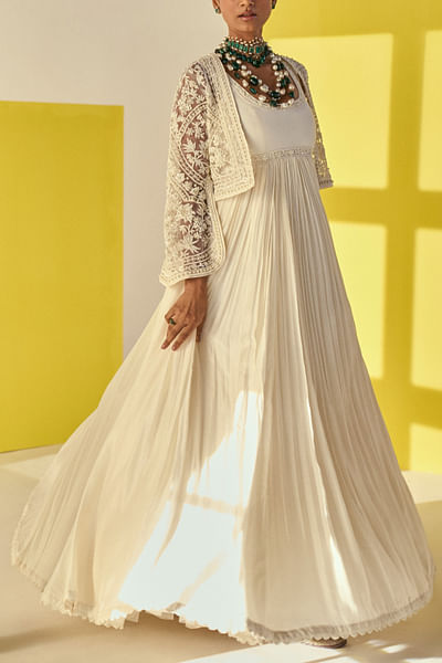 Ivory embroidered anarkali jacket set