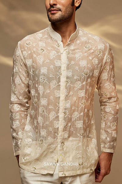 Ivory embroidered kurta shirt