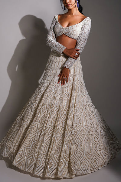 Ivory embroidered lehenga set