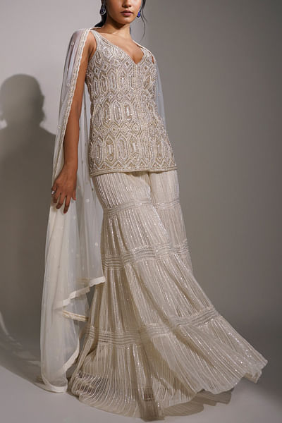 Ivory embroidered sharara set