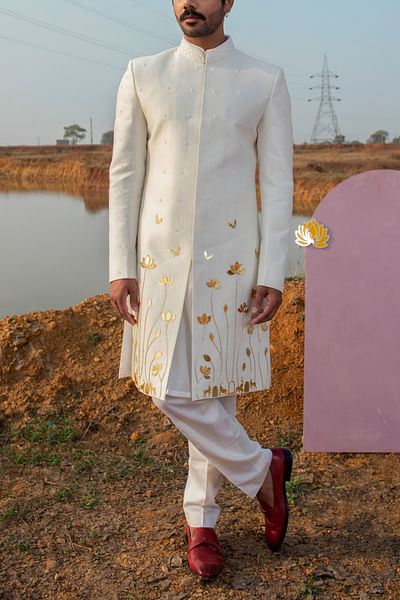 Ivory embroidered sherwani set