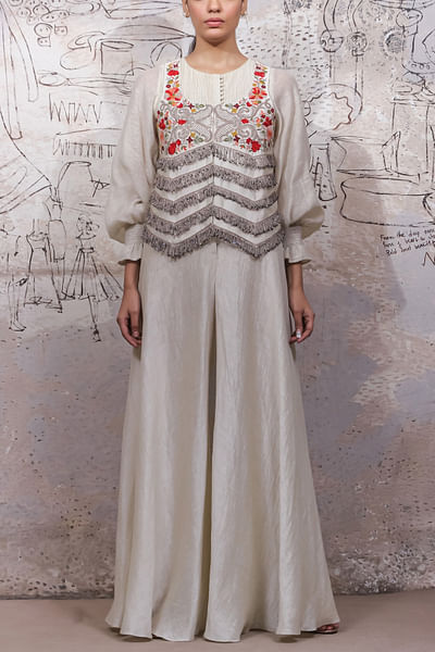 Ivory embroidered waistcoat and jumpsuit