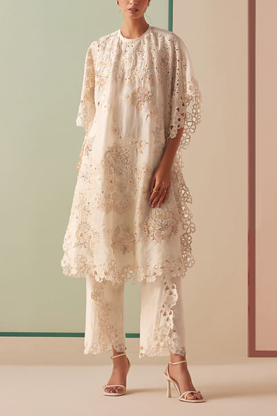 Ivory floral bead embroidery kaftan