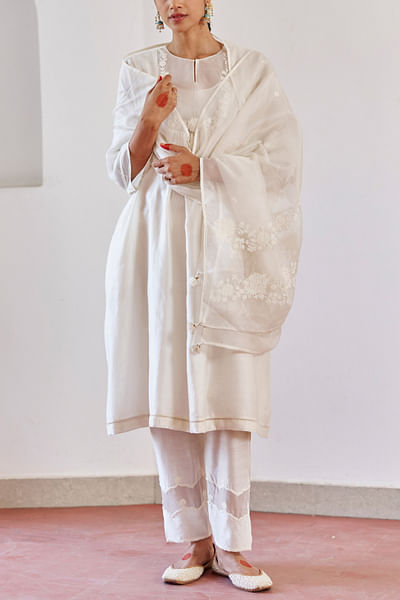Ivory floral cord embroidered kurta set