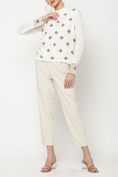 Ivory floral embellished top