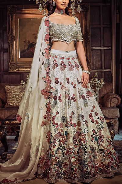 Ivory floral embroidered lehenga set