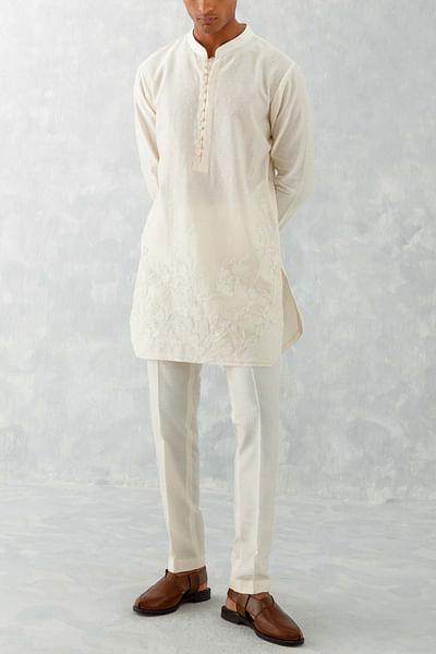 Ivory floral embroidered short kurta set