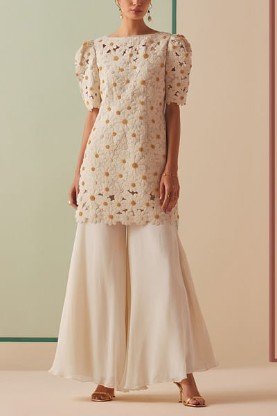 Ivory floral embroidery kurta and sharara