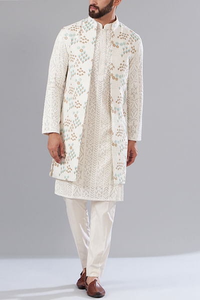 Ivory floral embroidery open shrug