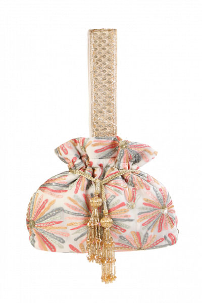 Ivory floral embroidery potli bag
