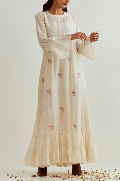 Ivory floral embroidery tiered dress