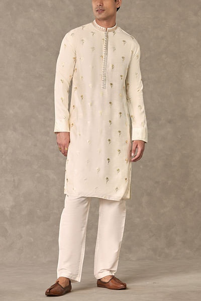 Ivory floral foil print kurta