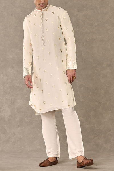 Ivory floral foil print kurta set