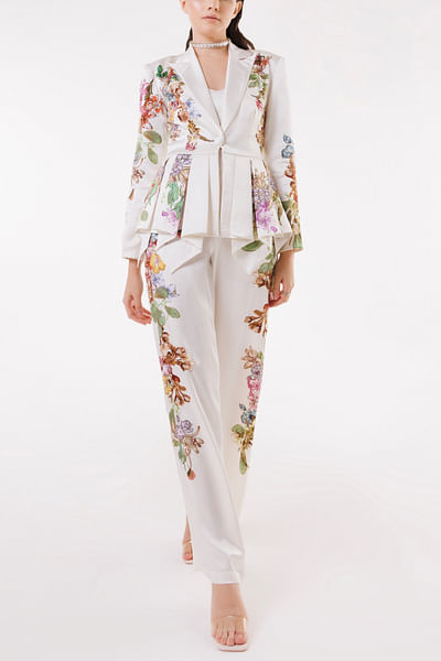 Ivory floral print blazer set